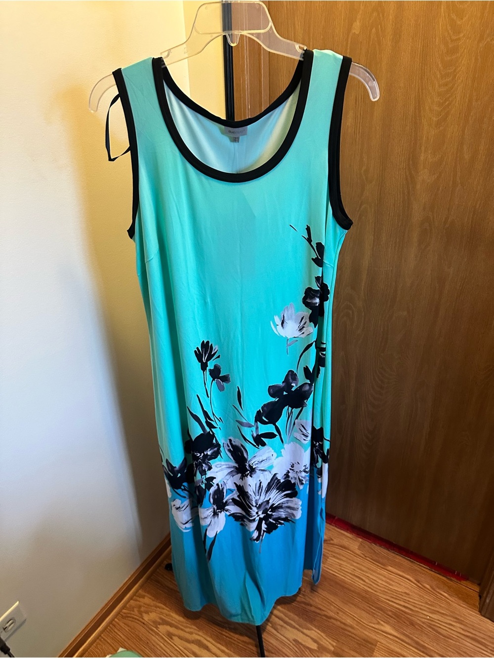 Avenue Teal Floral Tank Maxi Dress with Black Trim